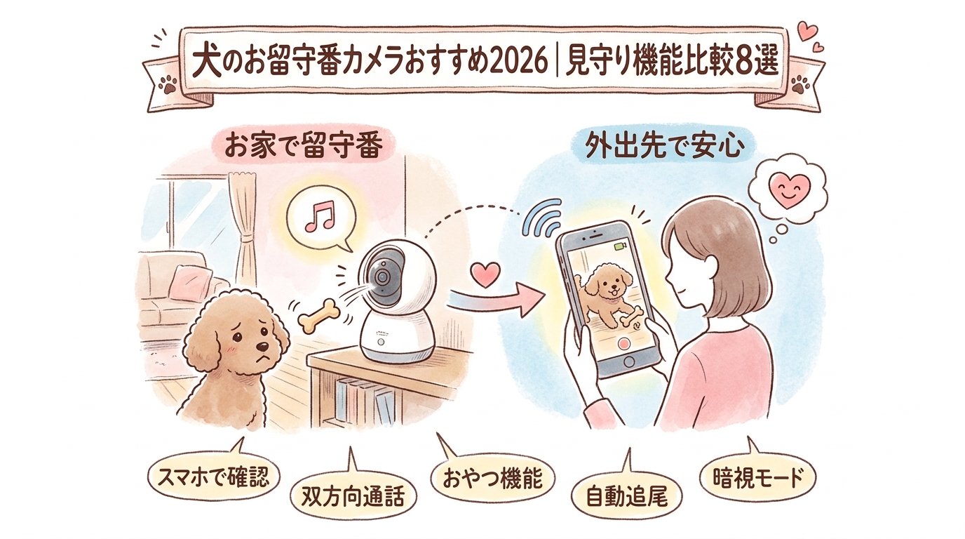 犬のお留守番カメラおすすめ2026｜見守り機能比較8選 アイキャッチ（PC用）
