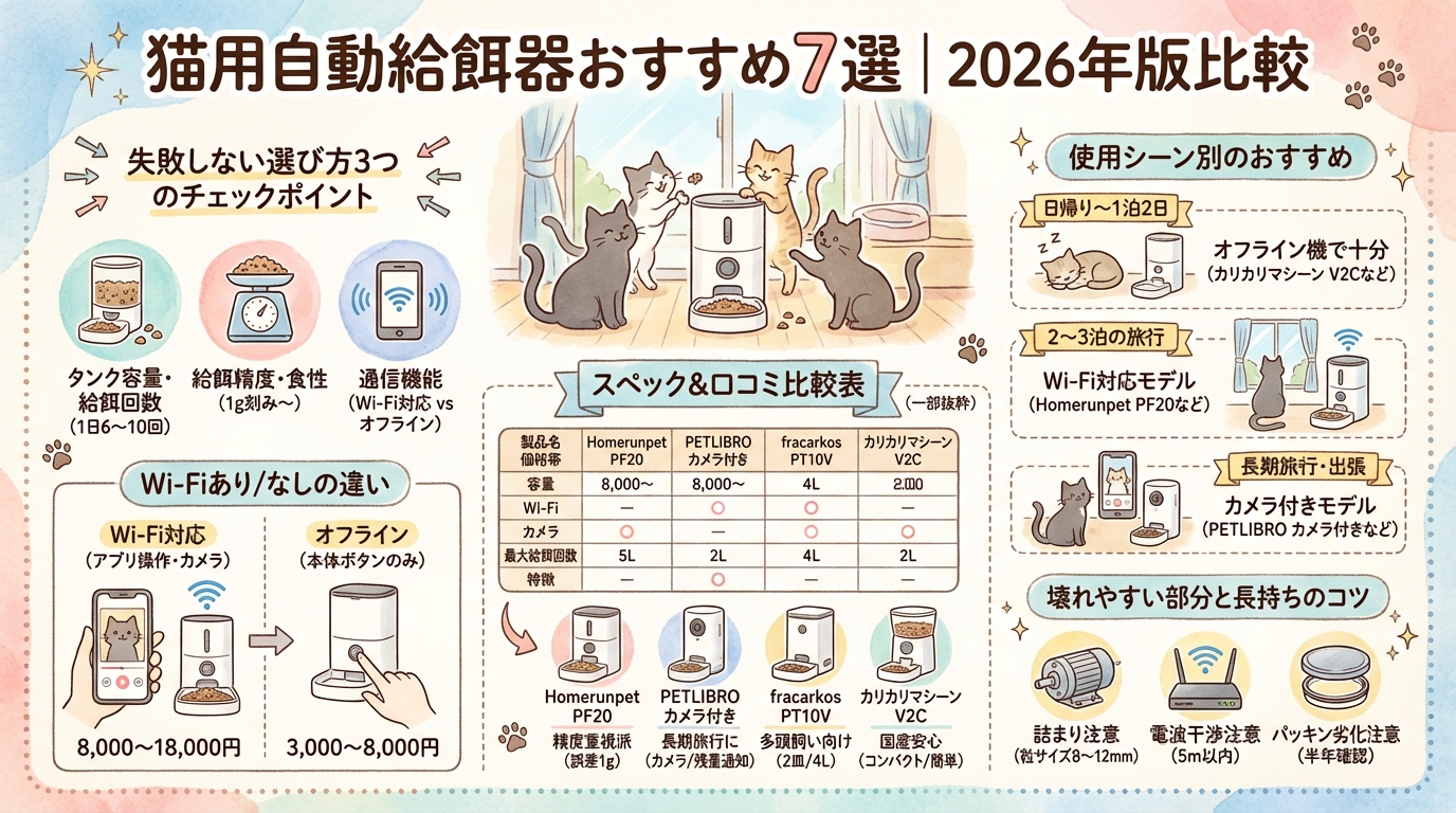 猫用自動給餌器おすすめ7選｜2026年版比較 アイキャッチ（PC用）