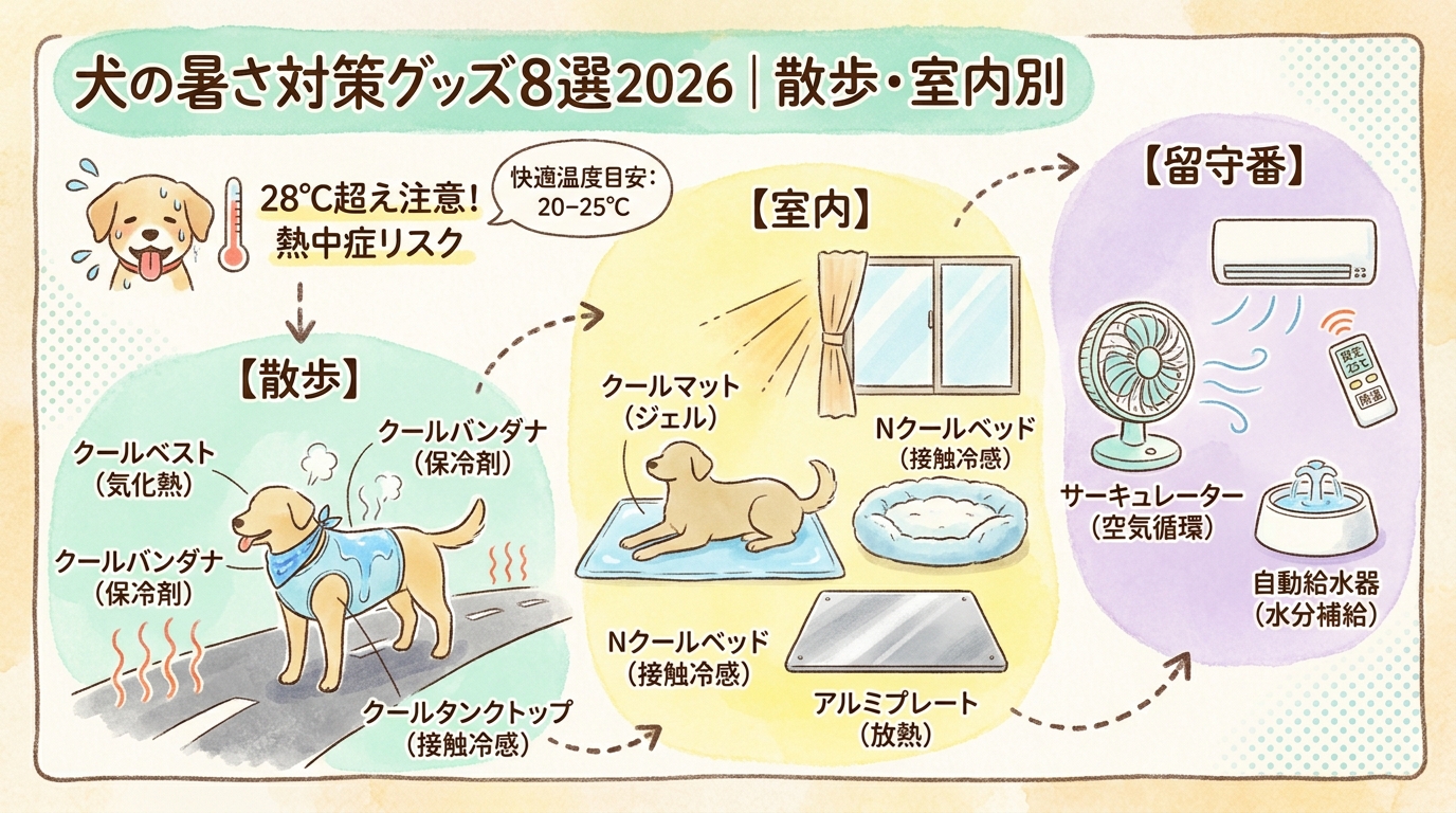 犬の暑さ対策グッズ8選2026｜散歩・室内別 アイキャッチ（PC用）