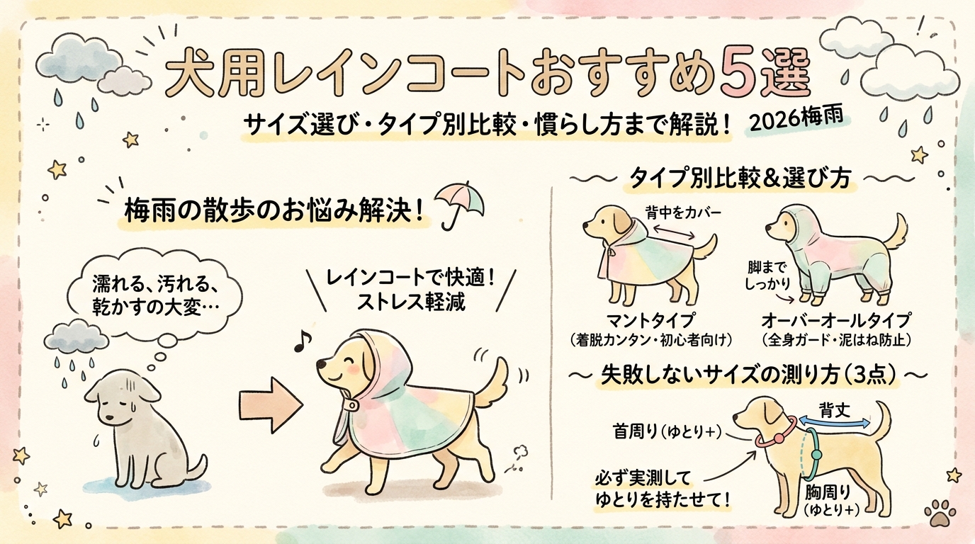 犬用レインコートおすすめ5選2026梅雨 サイズ選び・タイプ別比較など アイキャッチ（PC用）